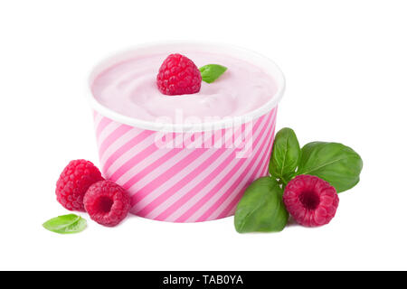 raspberry yogurt on white background Stock Photo