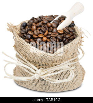 coffee burlap sack with a scoop isolated Stock Photo
