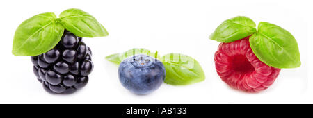 mixed berries isolated with leaves Stock Photo