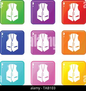 Waistcoat icons set 9 color collection Stock Vector