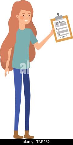 woman standing with curriculum vitae Stock Vector