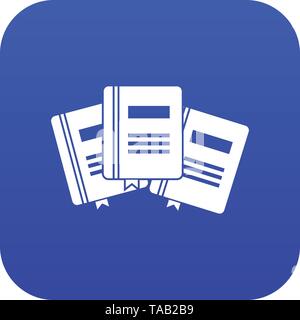 Three books with bookmarks icon digital blue Stock Vector