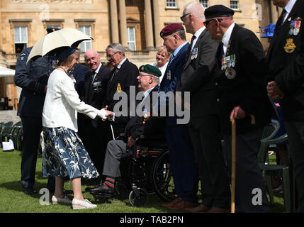 The Duchess of Gloucester meeting veteran Terry Durkin, who served with the Royal Marines 45 Commando, during the Not Forgotten Association Annual Garden Party at Buckingham Palace in London. Stock Photo