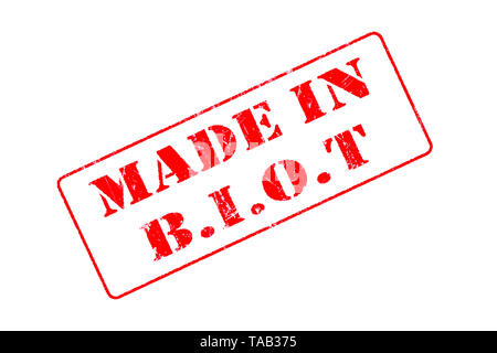 Rubber stamp with red ink on white background concept reading Made In BIOT Stock Photo