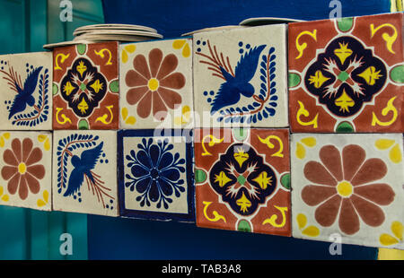 mix colorful ceramic tiles on the wall Stock Photo