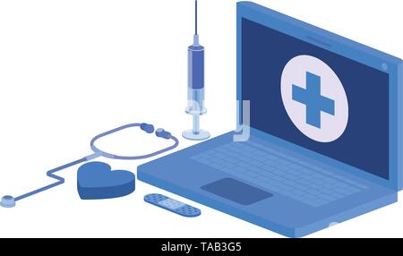 laptop and laboratory instruments isolated icon Stock Vector