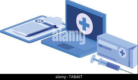 laptop and laboratory instruments isolated icon Stock Vector