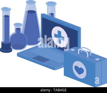 laptop and laboratory instruments isolated icon Stock Vector