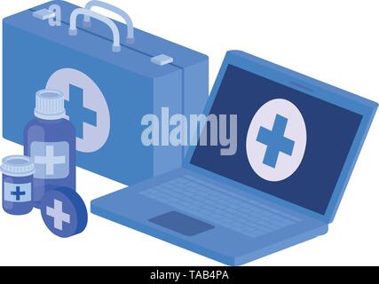 laptop and laboratory instruments isolated icon Stock Vector