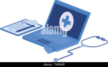 laptop and laboratory instruments isolated icon Stock Vector