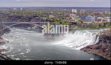 Niagara Falls, Canada - May 18, 2019. Panorama view of Niagara Falls from canada side with the bridge Stock Photo