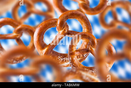 pretzels with a bavarian flag (oktoberfest) Stock Photo