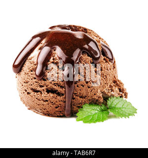 chocolate ice cream with chocolate sauce on a white background Stock Photo