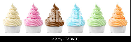 different sorts of ice cream or cup cakes on white background Stock Photo