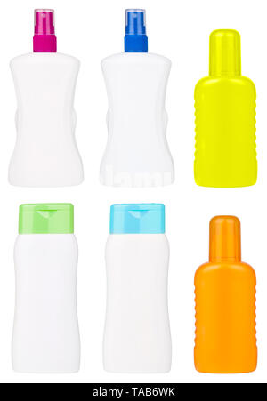 isolated sun lotion bottles set Stock Photo