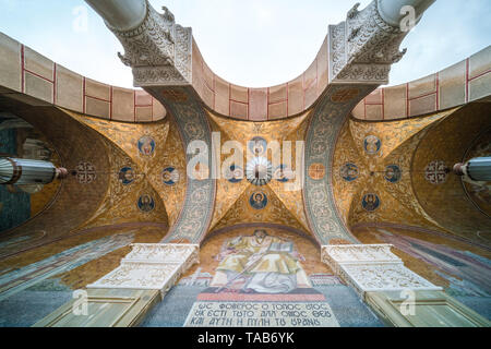 Zakynthos, Greece -  April 2019 : The roof and wall artwork of the Saint Dionysios also called Agios Dionysios church, Zakynthos Town, Zante Island Stock Photo