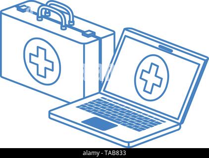 laptop with first aid kit isolated icon Stock Vector