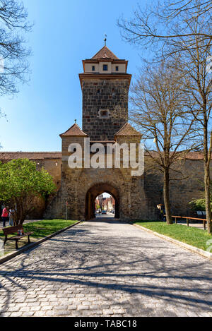 The Galgentor gate in the city walls of Rothenburg ob der Tauber in the daytime Stock Photo