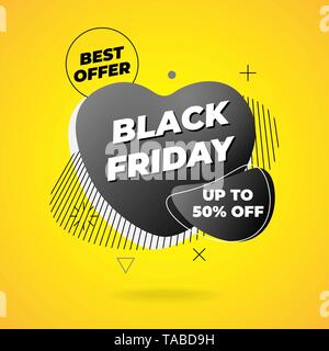 Sale banner template design. Black friday best offer on abstract liquid shape. Flat geometric gradient colored graphic element in heart fluid form on Stock Vector