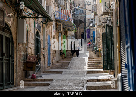 Jerusalem,Israel,27-03-2019:jew people walking in the streets of jerusalem, jerusalem is the religious city of israel Stock Photo