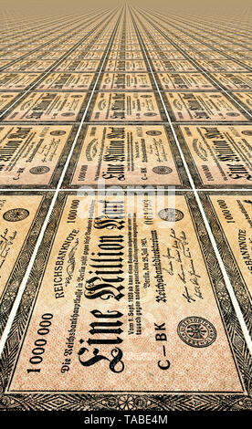 Front of a Reichsbank banknote, pattern, Vorderseite einer Banknote, perspektivische Wiederholung, Reichsbanknote, 1 Million Mark, 1923, Inflationsgeld, Deutschland, Europa Stock Photo