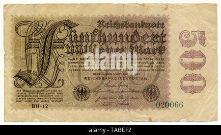 Front of Reichsbank banknote, Vorderseite einer Banknote Reichsbanknote, 500 Millionen Mark, 1923, Inflationsgeld, Deutschland, Europa Stock Photo