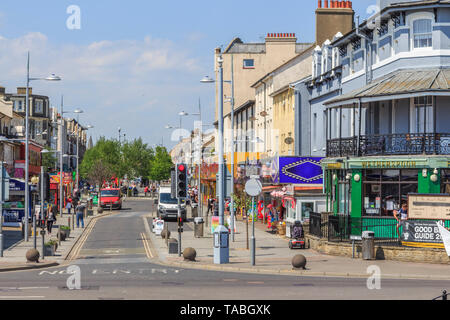 seaside town centre shops of clacton-on-sea, essex, england, uk, gb ...