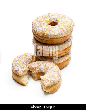 Pink  doughnuts with sprinkles isolated on white Stock Photo
