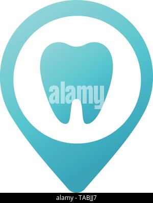simple blue icon of dental clinic isolated on white. Trend modern logotype or graphic design emblem. concept of address finder mapping and locate of Stock Vector