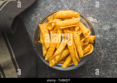 Rolled tortilla chips in bowl. Stock Photo