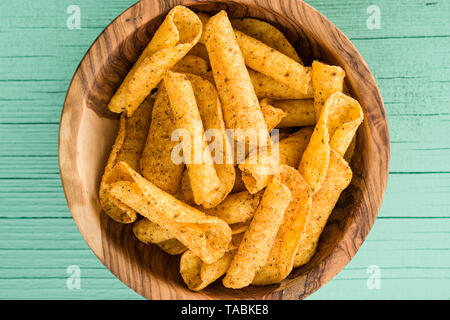 Rolled tortilla chips in bowl. Stock Photo