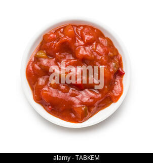 Salsa tomato dip in bowl isolated on white background. Stock Photo