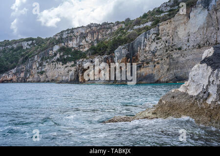 White cliffs and turquoise water near Blue Caves in Zante Island, Greece Stock Photo