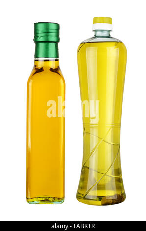 Olive oil in bottles isolated on white background Stock Photo