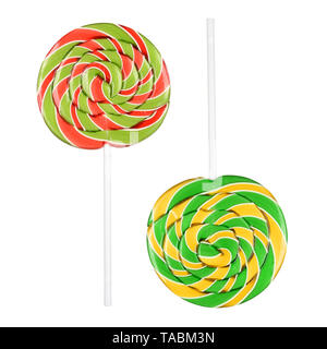 Colorful spiral lollipops isolated on white background Stock Photo