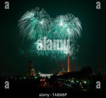 Green fireworks on Poklonnaya Gora (mountain)in Moscow Stock Photo