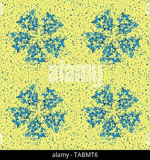 Windmill style deconstructed blue triangles in geometric abstract design. Seamless vector pattern on blue and yellow terrazzo background. Great for Stock Vector