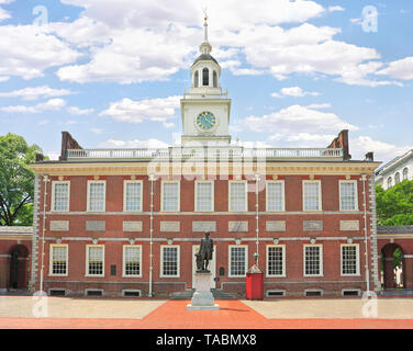 Independence Hall in Philadelphia, Pennsylvania, USA. Distracting poles and chains on the foreground were removed. Stock Photo