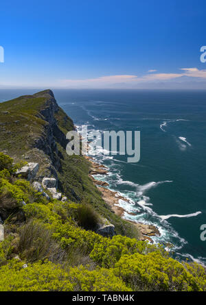 View from the summit of Paulsberg Peak in the Cape Point section of Table Mountain National Park in Cape Town, South Africa. Stock Photo