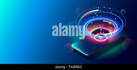 Modern Mobile Cell Phone on Colorful Background. Stock Vector