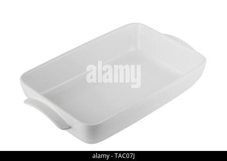 White ceramic baking dish with handles isolated on white background Stock Photo