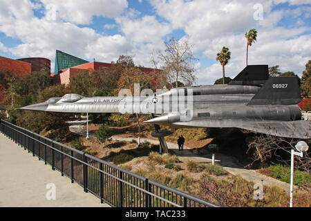 Lockheed SR 71 Blackbird plane on display in Exposition Park Los Angeles Stock Photo