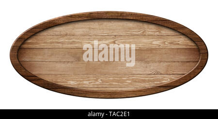 Oval board made of natural wood and with dark frame Stock Photo