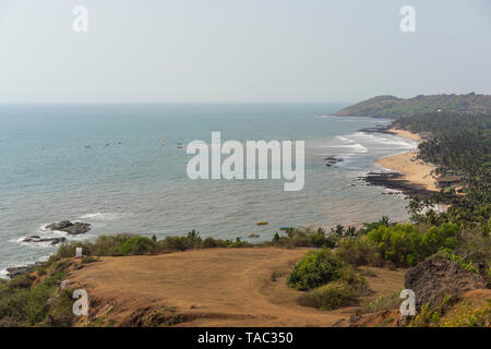 Anjuna, Goa / India - 04 03 2019, Beautiful Anjuna beach in the northern Goa, India. Popular beach vacations destination in Goa Stock Photo