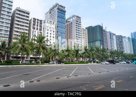 My Khe beach, Da Nang city, Vietnam - April 28, 2019: The seafront road (Vo Nguyen Giap Street) with the row of new multistory hotels on the left and Stock Photo