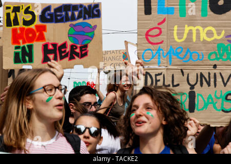 Turin, Italy. 24th May, 2019. Campaigners for action on climate change protest with home-made placards in city centre as part of Fridays for Future climate strikes. Credit: MLBARIONA/Alamy Live News Stock Photo