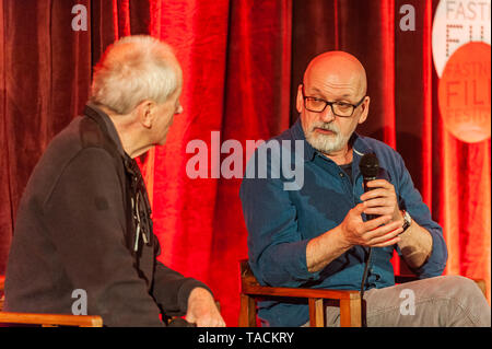 Schull, West Cork, Ireland. 24th May, 2019.  Writer Roddy Doyle was the subject of a Q&A session as part of the Schull Fastnet Film Festival today. He's pictured with John Kelleher, Festival Chair. The festival runs until Sunday. Credit: Andy Gibson/Alamy Live News. Stock Photo