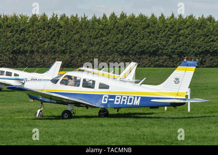 WHITE WALTHAM, ENGLAND - MARCH 2019: Piper PA28 Cherokee Warrier of the West London Aero Club at White Walhtam airfield. Stock Photo