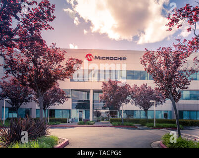 San Jose, CA/ USA - March 26, 2019: Microchip Technology Inc. is an American manufacturer of microcontroller, mixed-signal, analog and Flash-IP integr Stock Photo