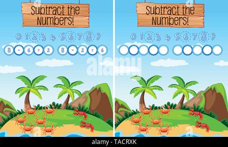 A math subtraction worksheet  illustration Stock Vector